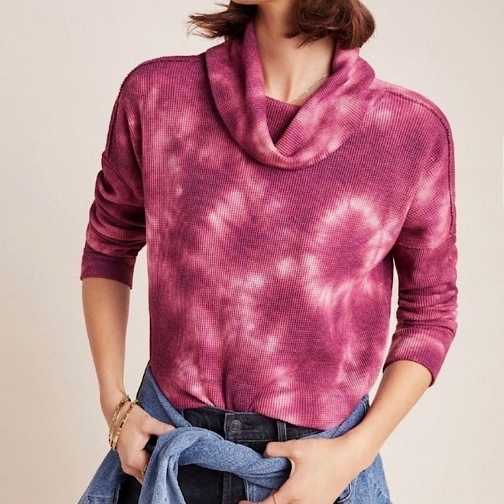 Anthropologie Maeve Ainsley Cowl Neck Long Sleeve Tie Dye‎ Top Pink Size Medium